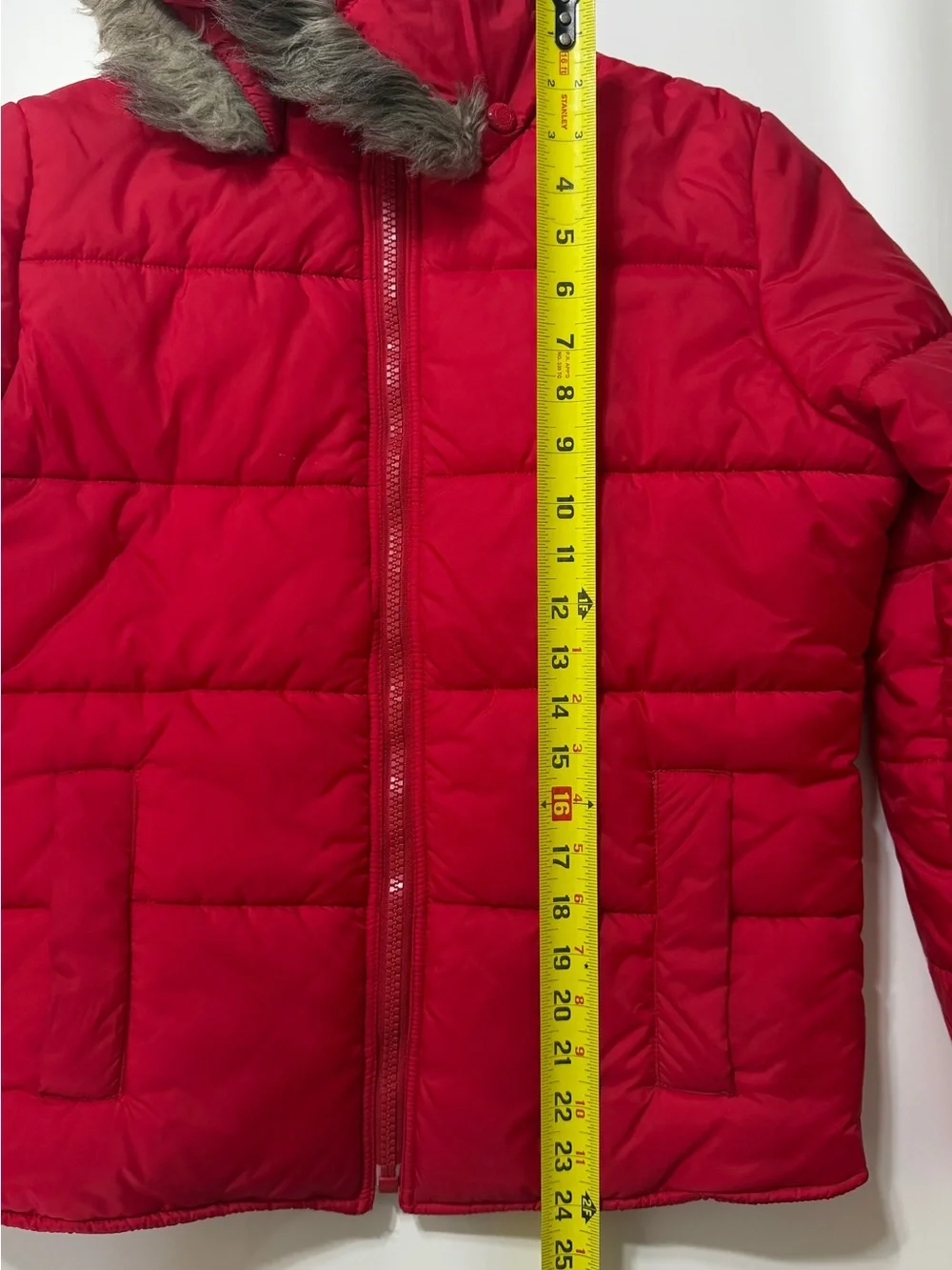 Tommy Hilfiger Kids Red Hooded Puffer Jacket with Faux Fur Trim